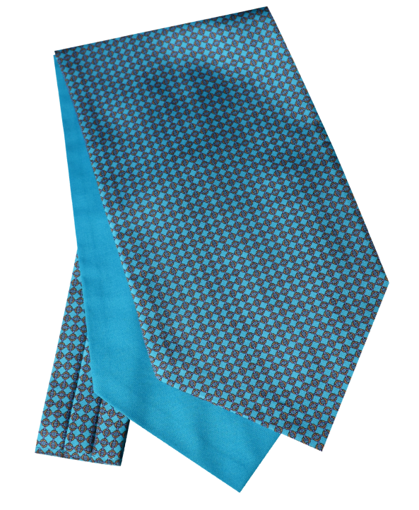 Fine Silk Gold Links Design Cravat in Light Blue